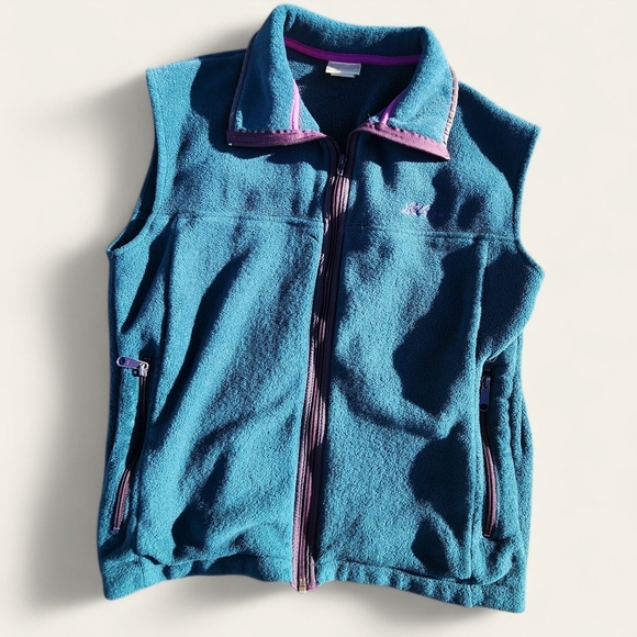 L.L. Bean Vintage Fleece Vest | Teal & Purple | Full Zip Outdoor Layer - Picture 1 of 8
